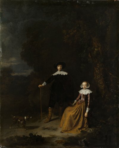 Portret van een paar in een landschap door Gerrit Dou